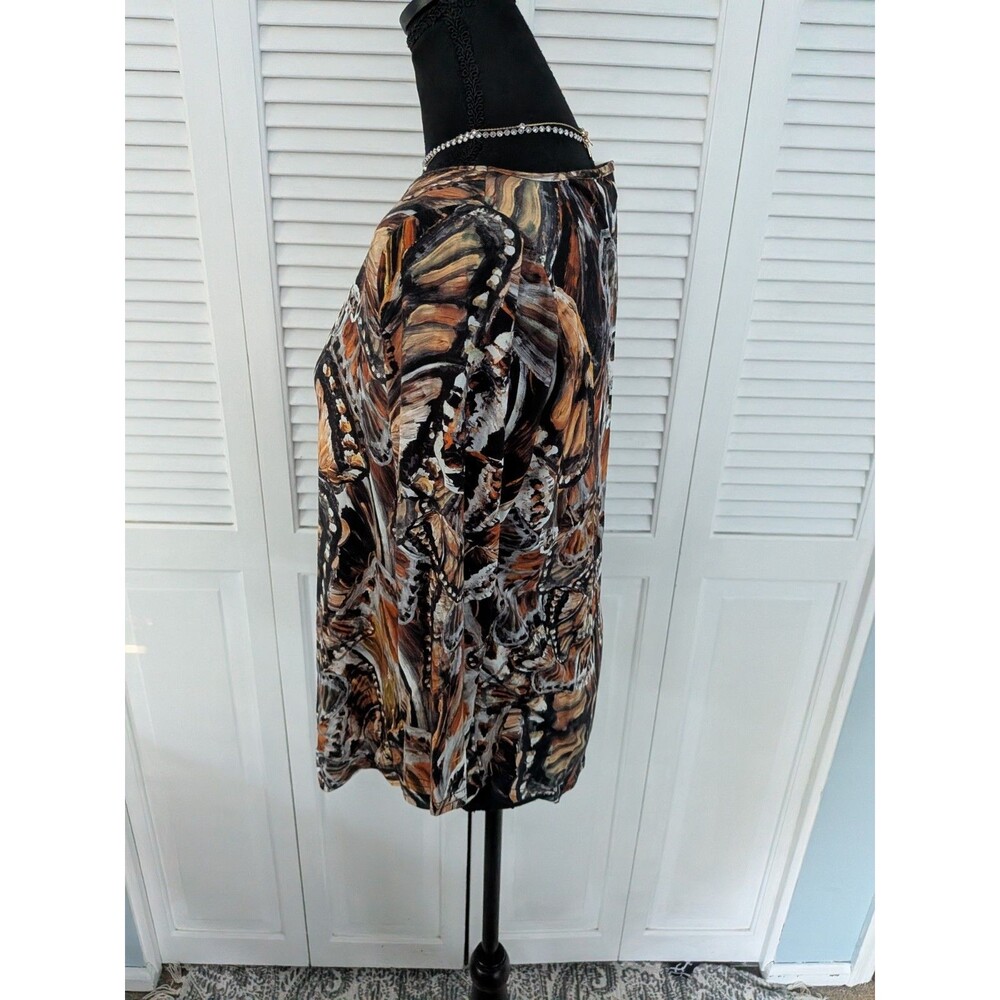 Peck & Peck Artsy Tee Top Womens L Brown Painted Butterfly Art To Wear Festival - Picture 6 of 10